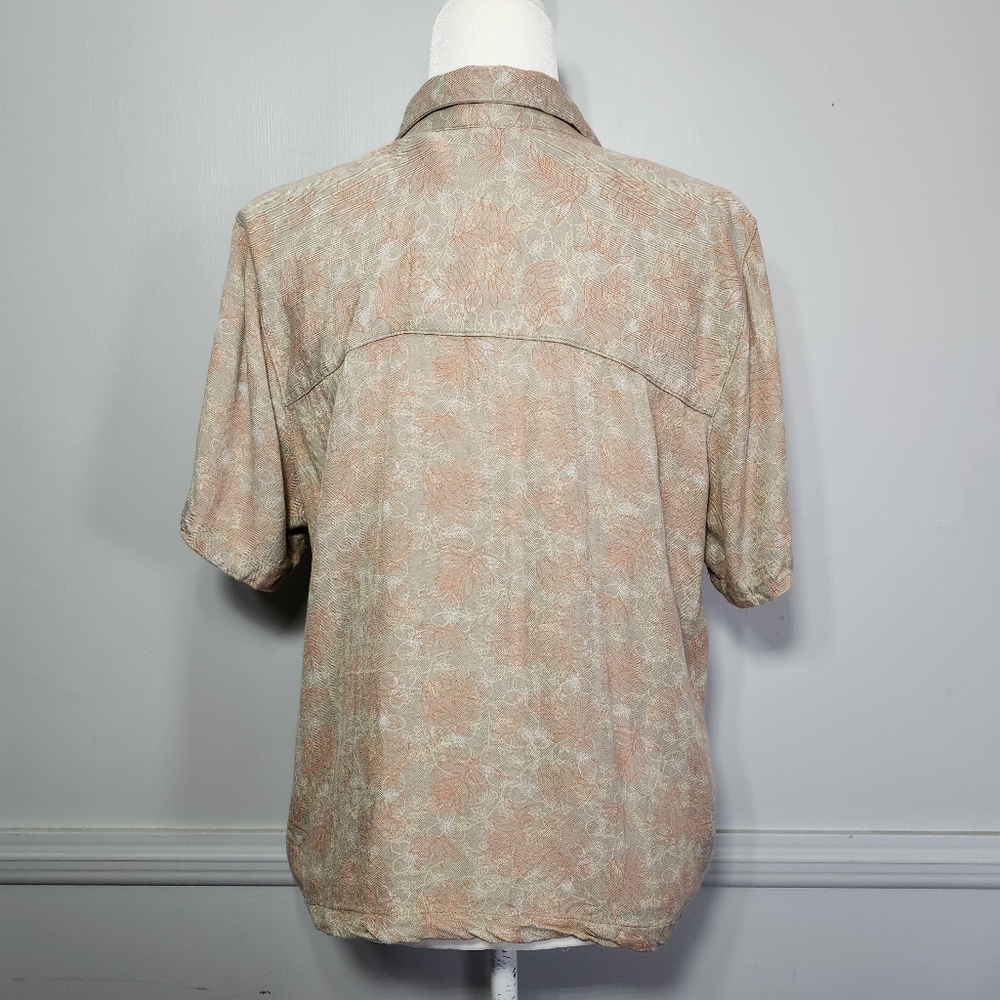 90s Classic Button Down Soft Abstract Leaves Prin… - image 3